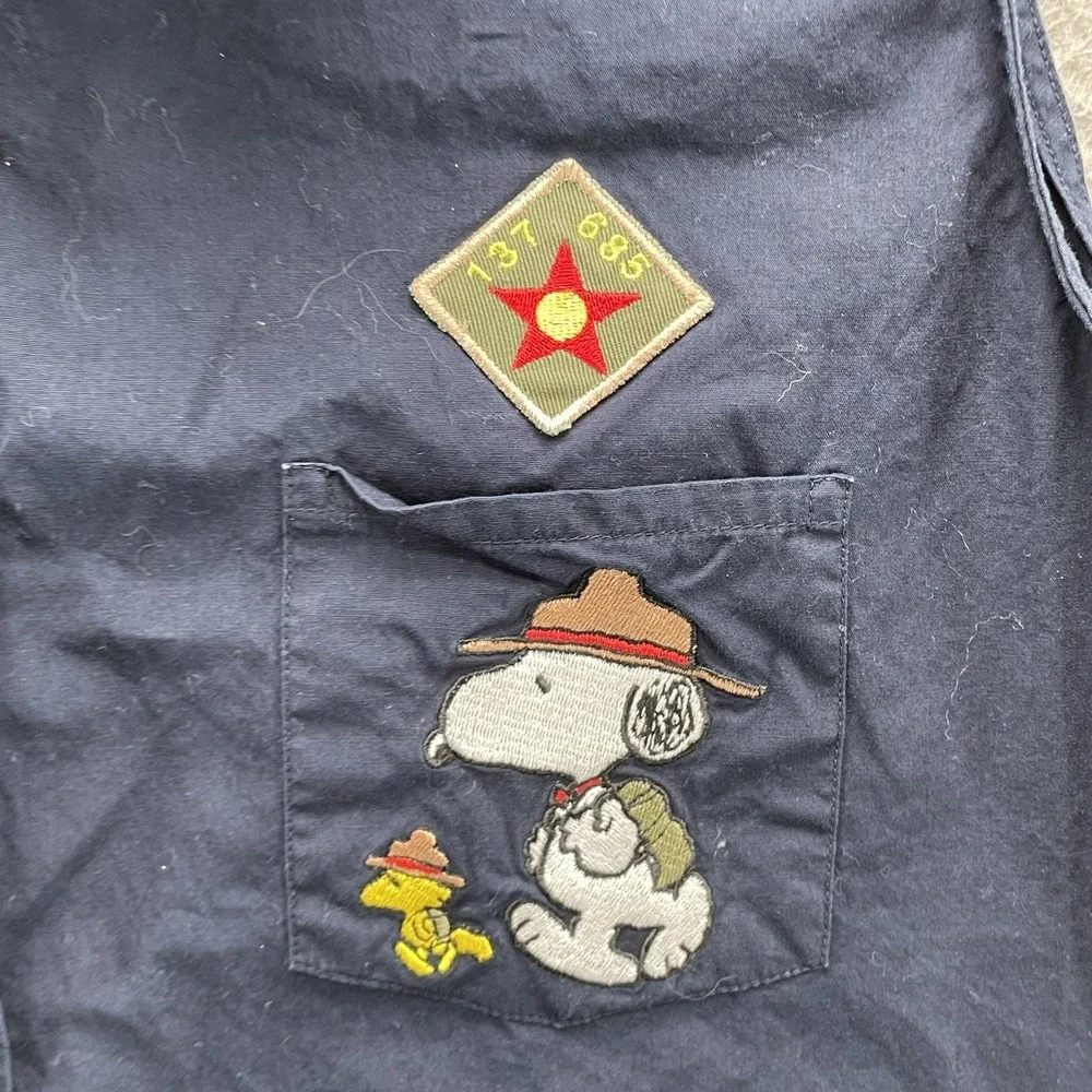 Peanuts Button Sleeveless Top Women XL Snoopy Camp Troop Leader Scouts Hike Gorp - Picture 3 of 10
